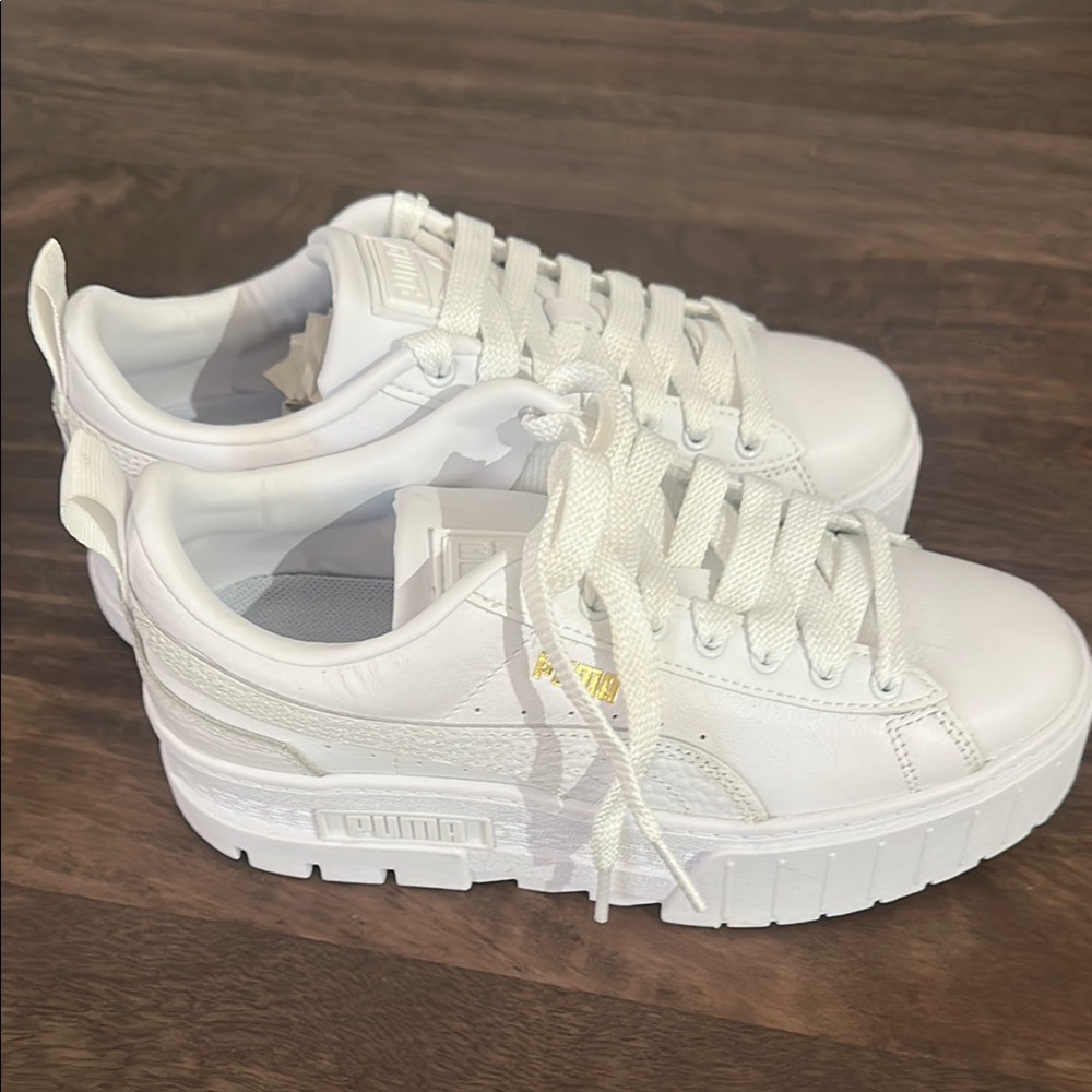 Puma White Platform Sneakers with Chunky Sole